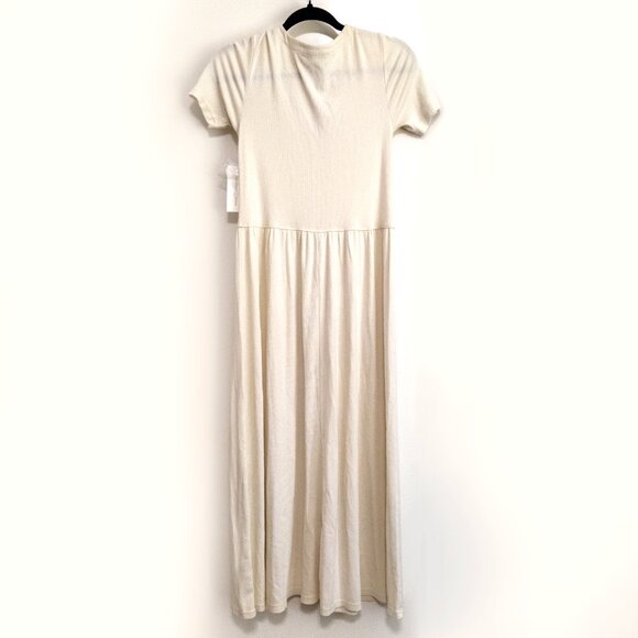 TREASURE & BOND Button Front Rib Dress In Ivory Dove Womens Sz. Small V-Neck NWT - Picture 2 of 5